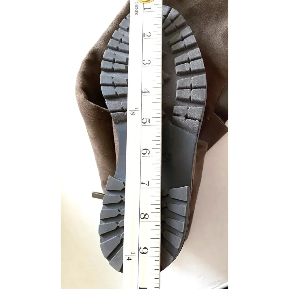 EUC G H BASS India Over the Knee Brown Faux Suede Flat Boots with Buckle Sz 5.5